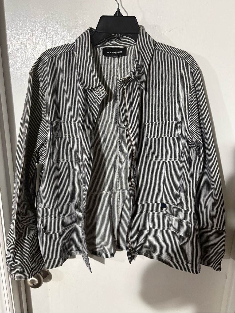 Norton Studio Black & White Pinstripe Lightweight Shirt Jacket